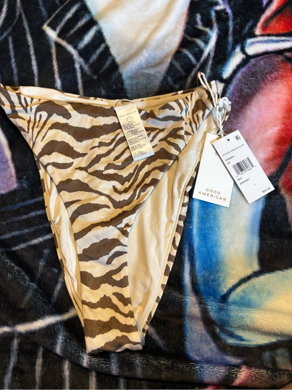 Good American Zebra-Pattern High-Cut Bikini Bottoms in Beige and Brown